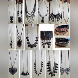 LOT of 17 Paparazzi Black & Silver Necklaces, Earrings & Wrap Bracelets